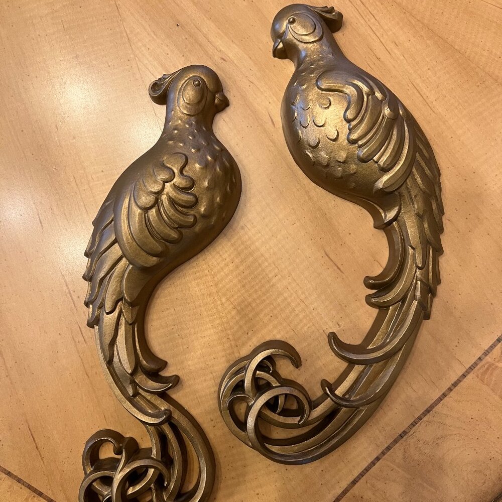 🦚✨ Vintage Burwood Peacock Wall Hangings – 2 – Ornate Gold Décor ✨🦚
